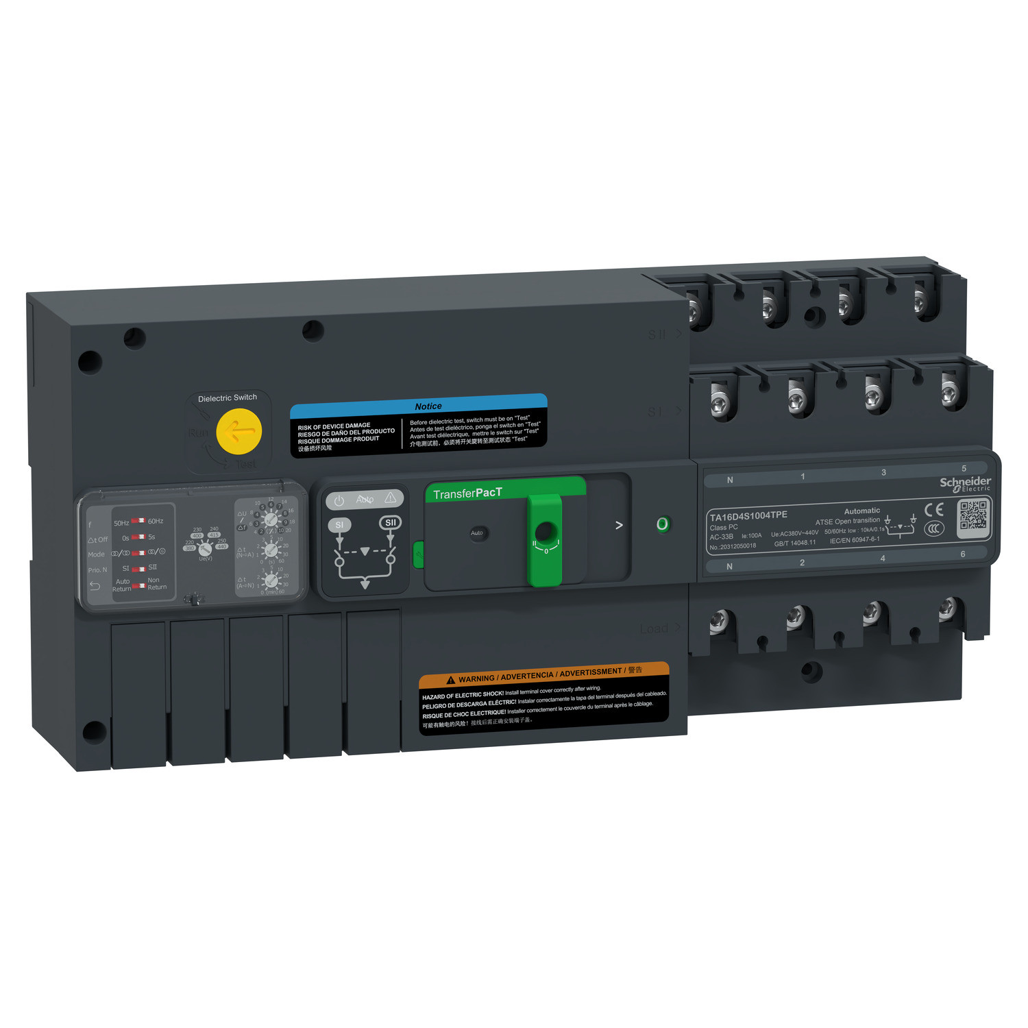 schneider TA16D4S1004TPE | automatic transfer switch, TransferPacT automatic, 100A, 4P, rotary, frame 160A