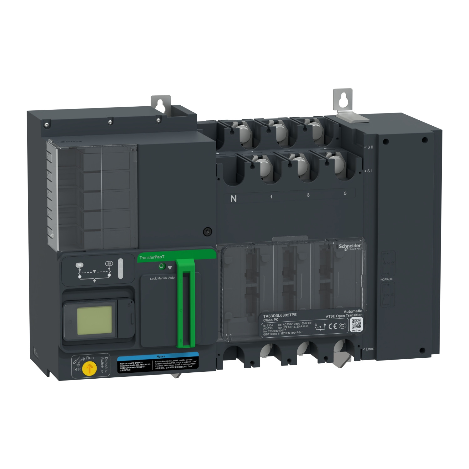 Schneider TA63D3L6302TPE | TransferPacT Active Automatic, 630A, 230V, 3P, LCD, frame 630A