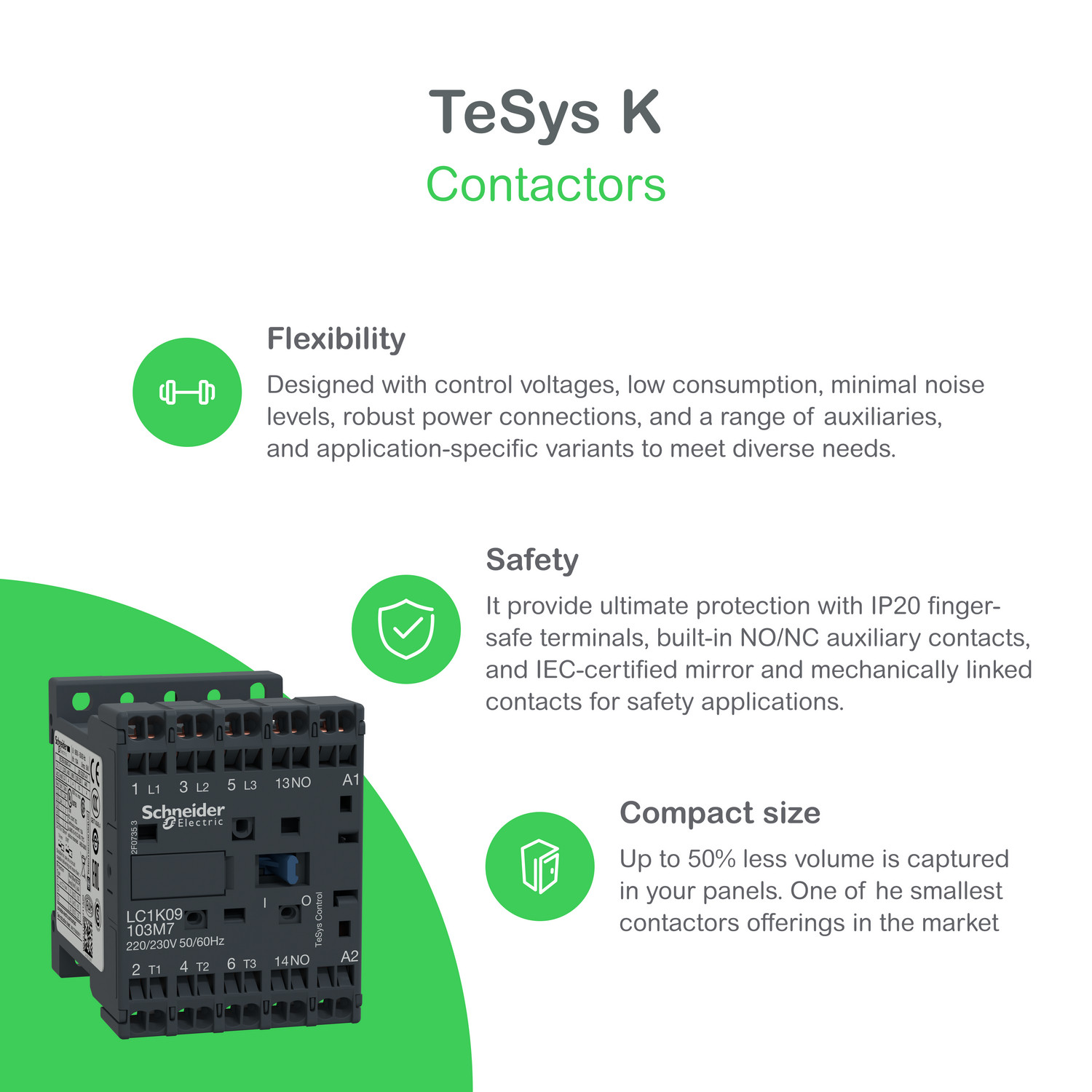 Schneider LP1K1210BD | TeSys K contactor - 3P - AC-3 <= 440 V 12 A - 1 NO aux. - 24 V DC coil - Image 2