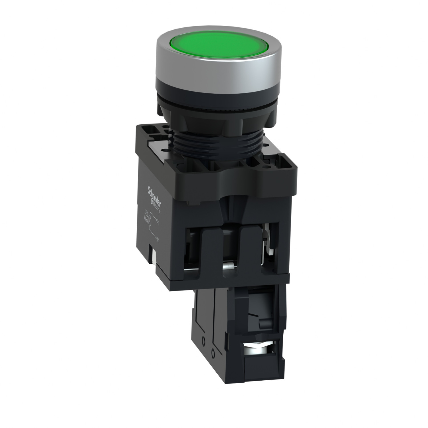 Schneider XA2EW33B1 Harmony | Green flush complete illum push-button - Ø22 - flush - 24V AC/DC - 1NO - Image 2