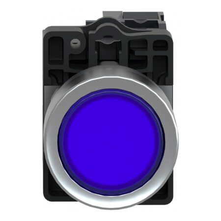 Schneider XA2EW36M1 Harmony | Complete illuminated push button, Easy Harmony XA2, plastic, flush, blue, 22mm, spring return, 220V AC, 1NO