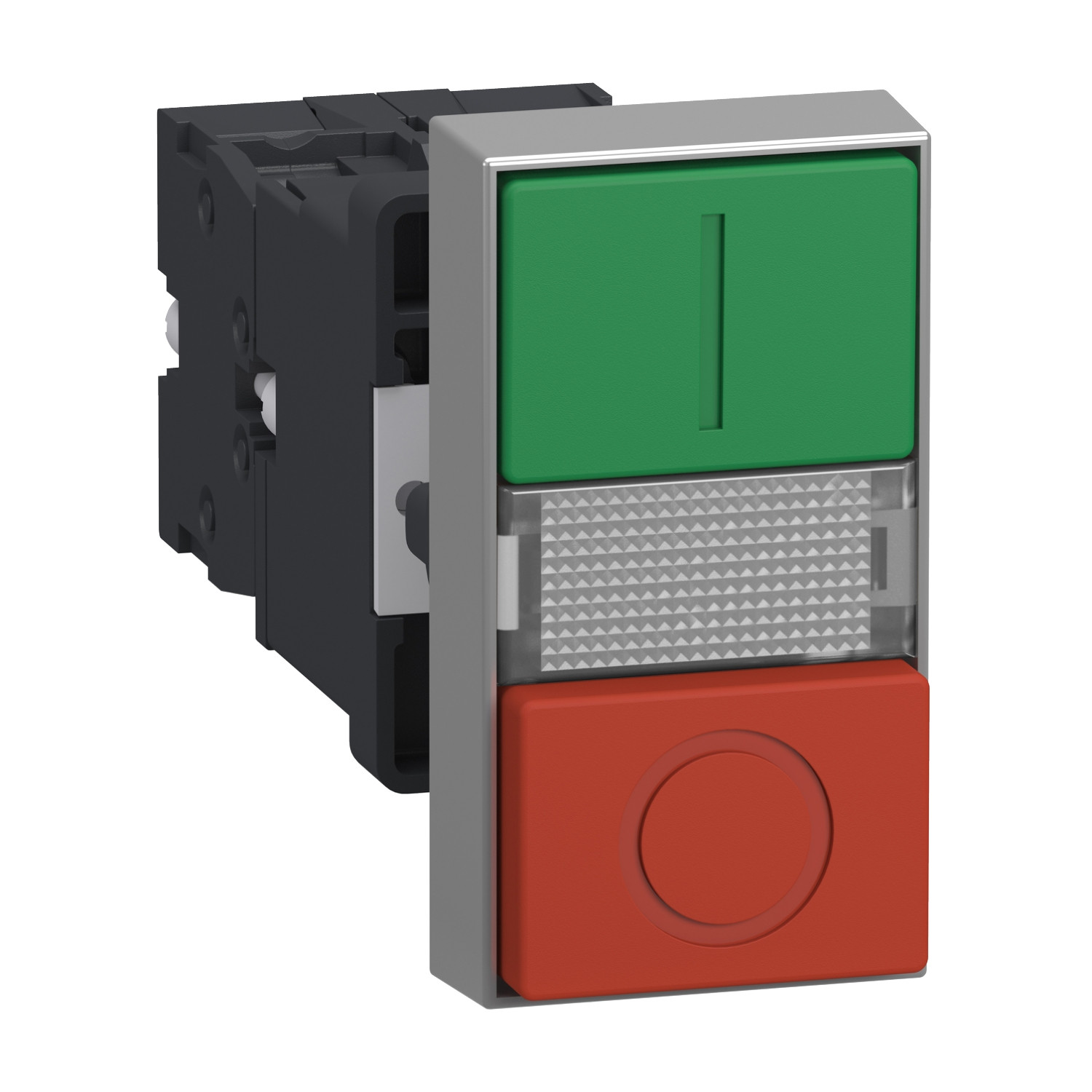 Schneider XA2EW7L3741B5 Harmony | Illuminated double-headed push-button, Easy Harmony XA2, plastic, 22mm, 1 green flush I + 1 light + 1 red flush O, 24V AC/DC, 1NO + 1NC