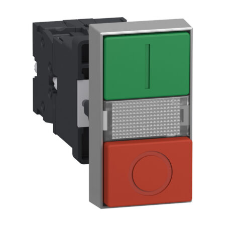 Schneider XA2EW7L3741M5 Harmony | Illuminated double headed push button, Easy Harmony XA2, plastic, 22mm, 1 green flush I + 1 light + 1 red flush O, 220…230V AC, 1NO + 1NC