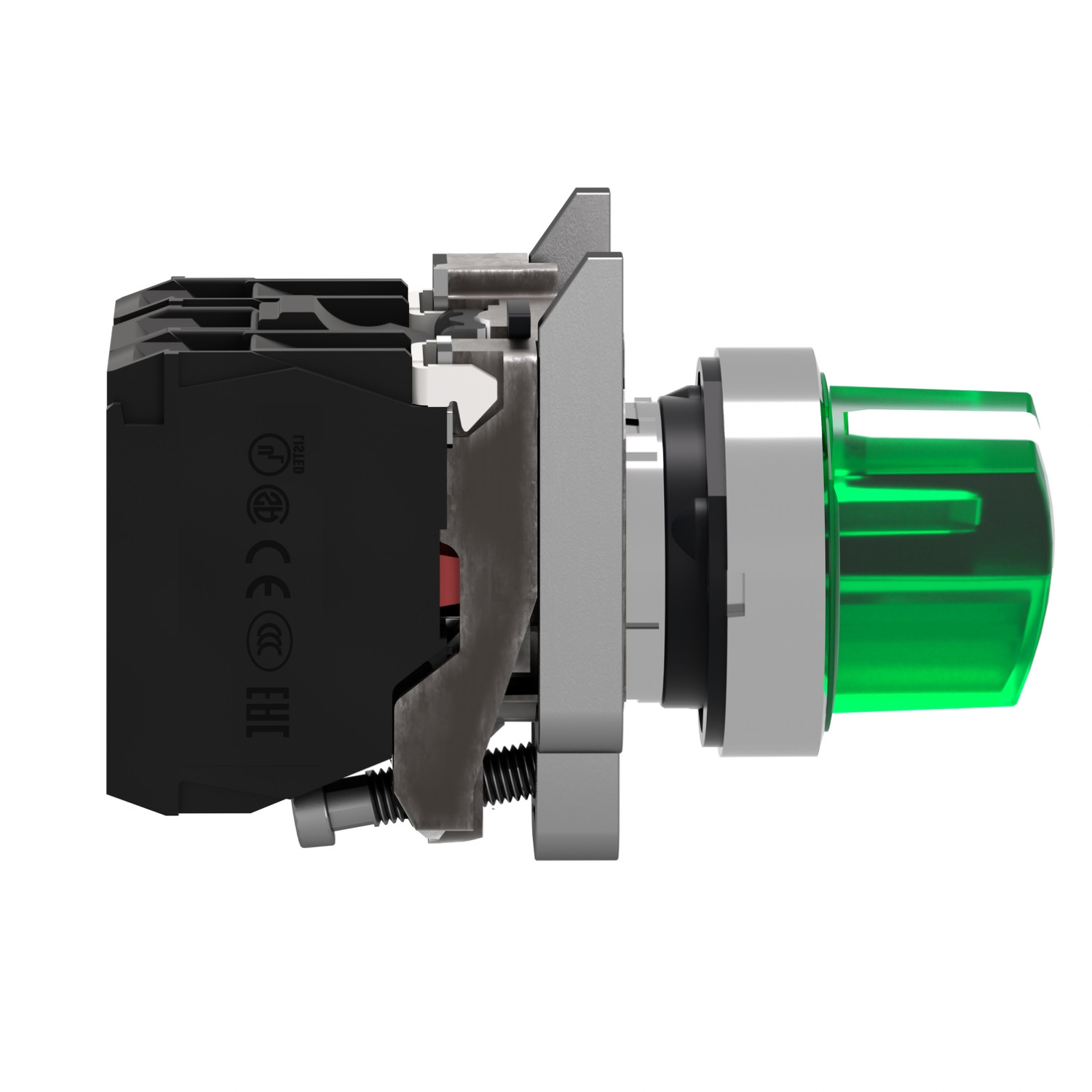 Schneider XB4BK123M5 Harmony | Illuminated selector switch, metal, green, Ø22, 2 positions, stay put, 230...240 V AC, 1 NO + 1 NC - Image 2