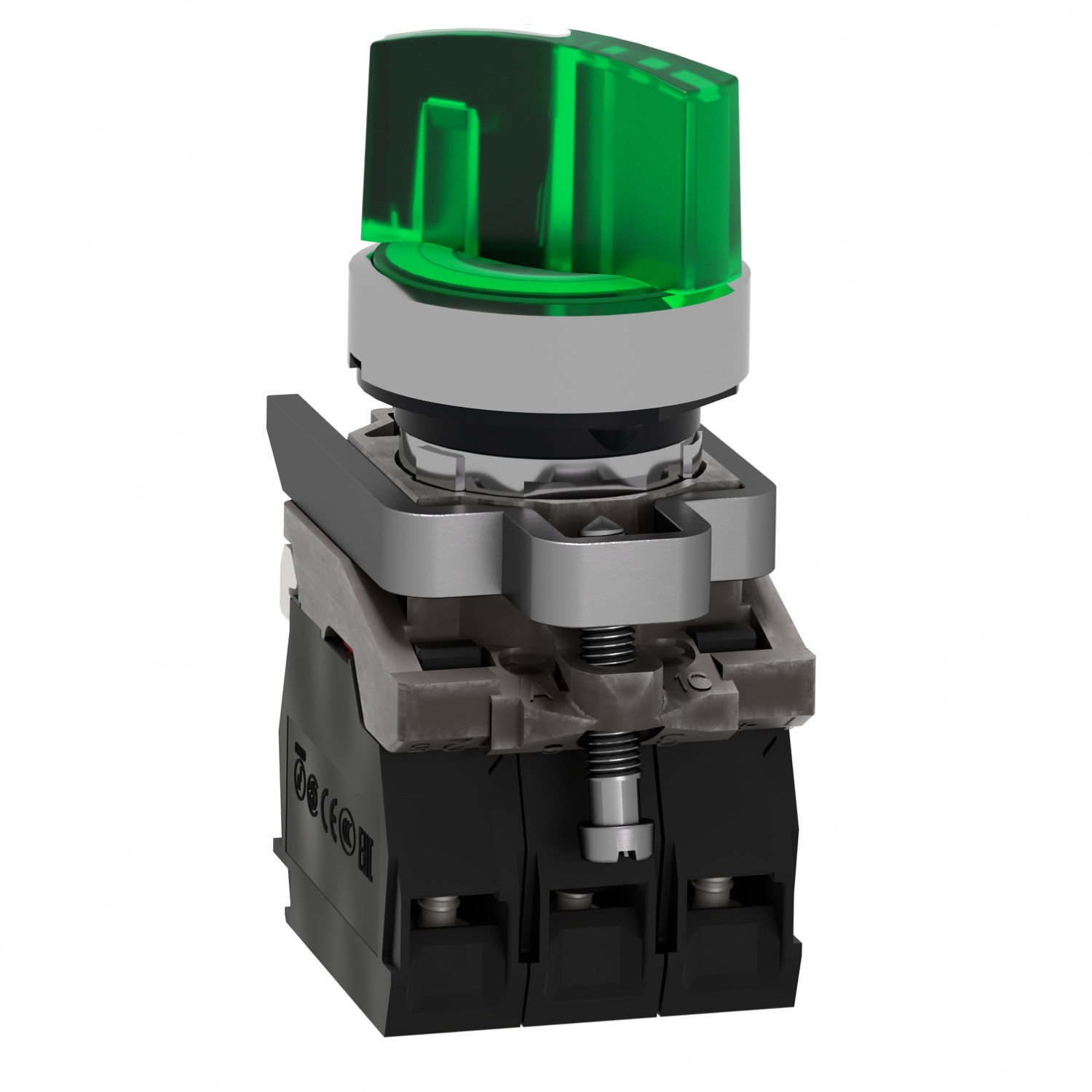 Schneider XB4BK123M5 Harmony | Illuminated selector switch, metal, green, Ø22, 2 positions, stay put, 230...240 V AC, 1 NO + 1 NC - Image 4