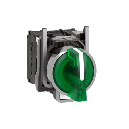 Schneider XB4BK133M5 Harmony | Illuminated selector switch, metal, green, Ø22, 3 positions, stay put, 230...240 V AC, 1 NO + 1 NC