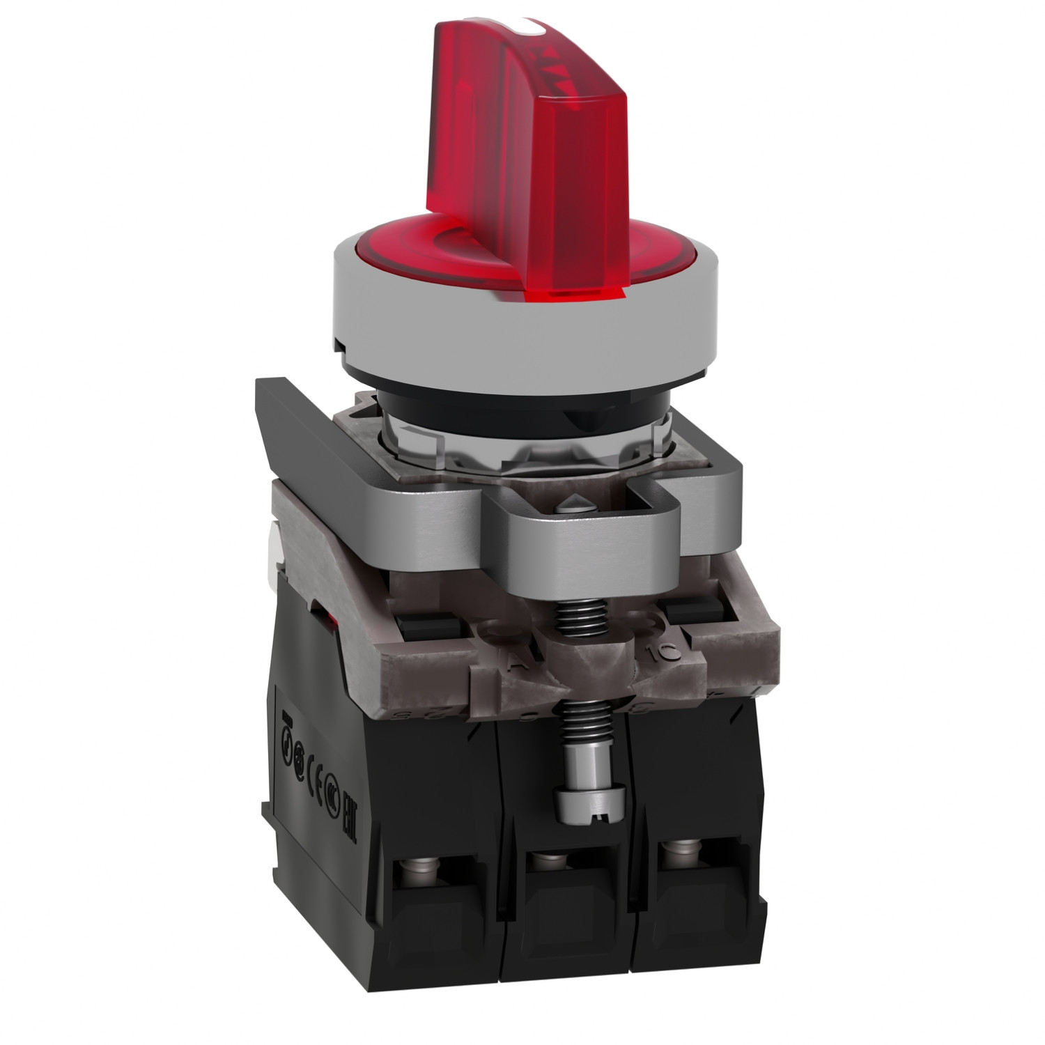 Schneider XB4BK134M5 | Illuminated selector switch, metal, red, Ø22, 3 positions, stay put, 230...240 V AC, 1 NO + 1 NC - Image 2