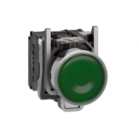 Schneider XB4BW33M5 | Illuminated push button, metal, flush, green, Ø22, spring return, 230...240 V AC, 1 NO + 1 NC