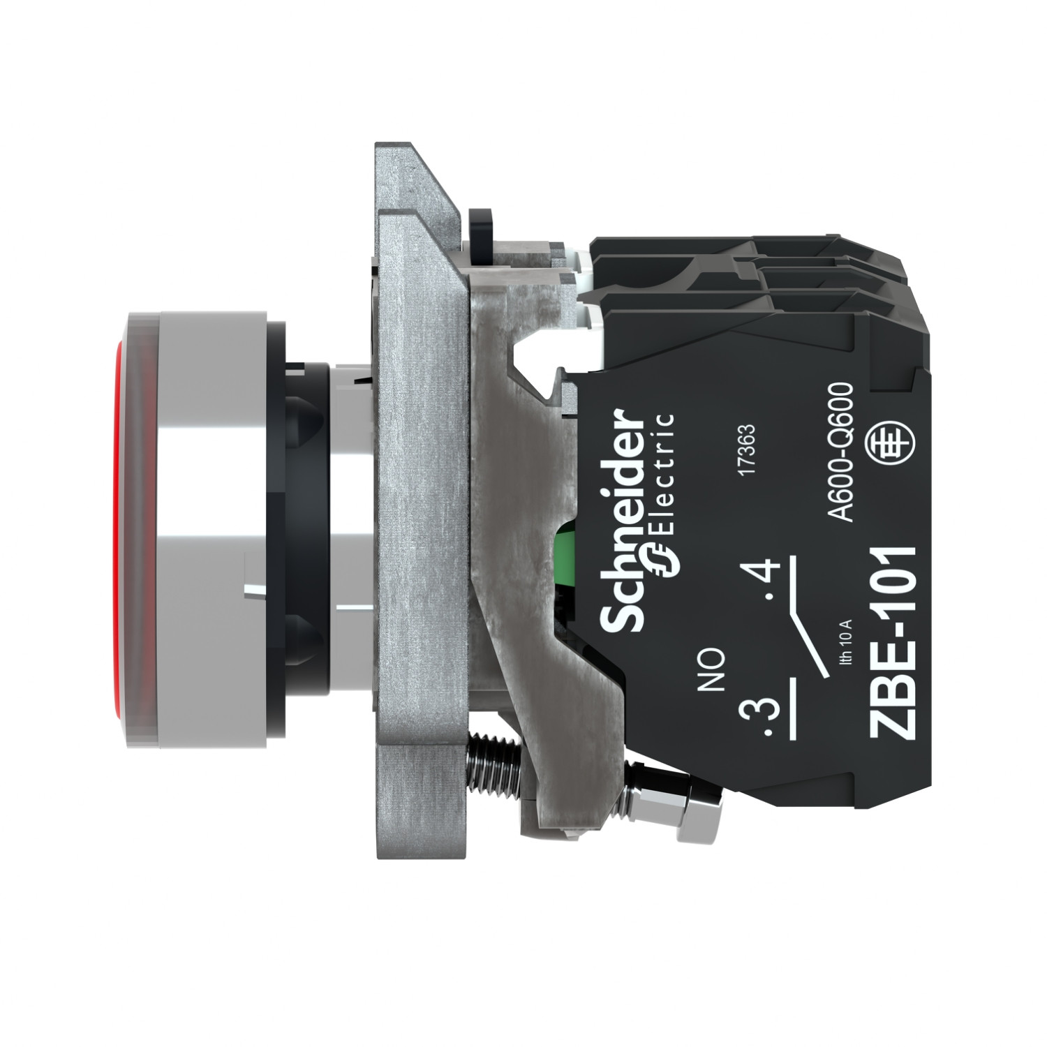 Schneider XB4BW3465 Harmony | Illuminated push button, metal, flush, red, Ø22, spring return, <= 250 V, 1 NO + 1 NC - Image 5