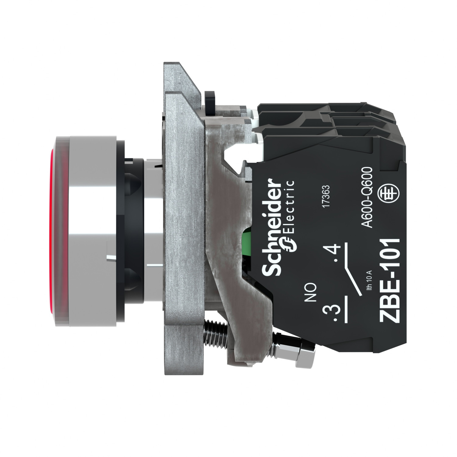 Schneider XB4BW34B5 | Illuminated push button, metal, flush, red, Ø22, spring return, 1 NO + 1 NC 24 V AC/DC - Image 2