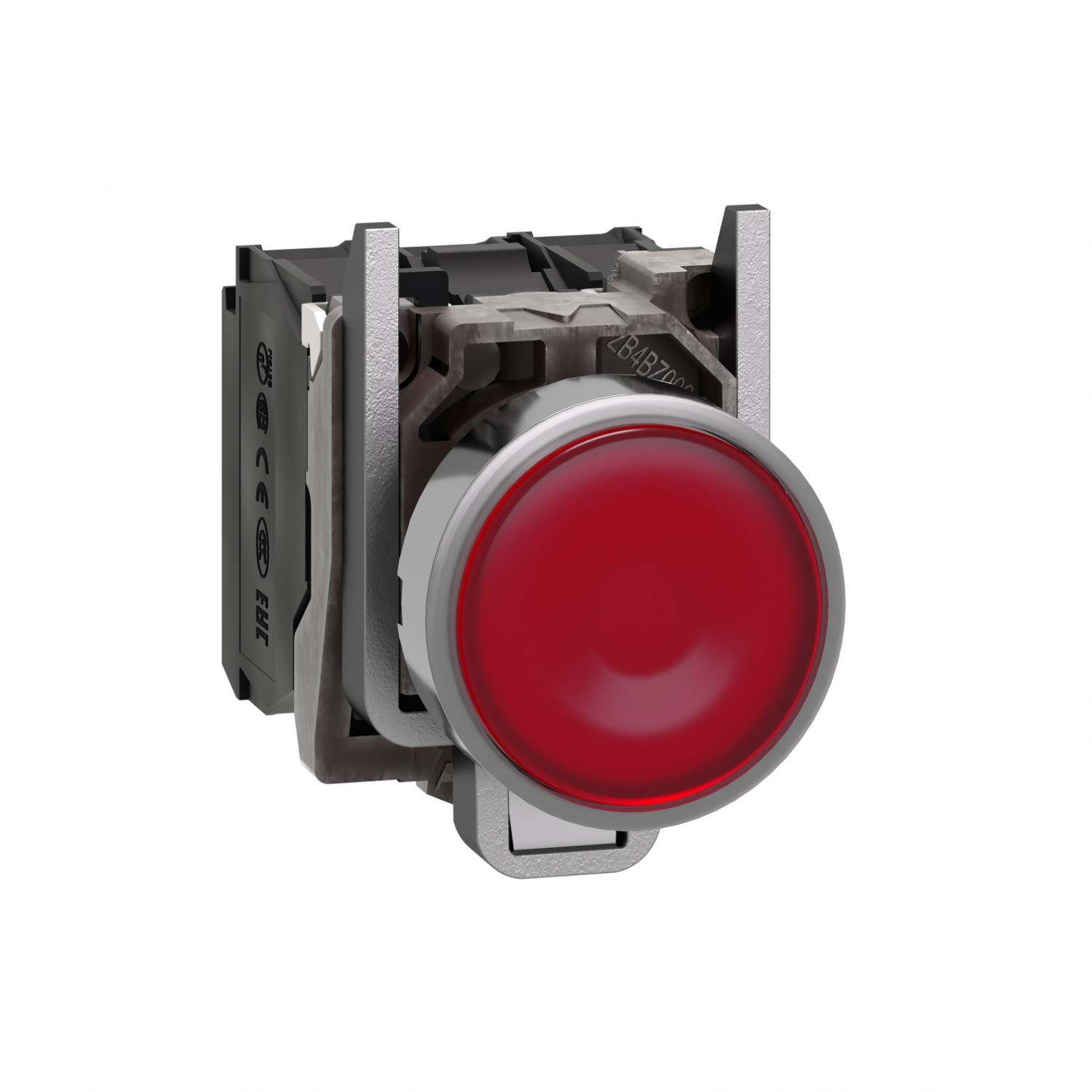 Schneider XB4BW34M5 Harmony | Illuminated push button, metal, flush, red, Ø22, spring return, 230...240 V AC, 1 NO + 1 NC - Image 2