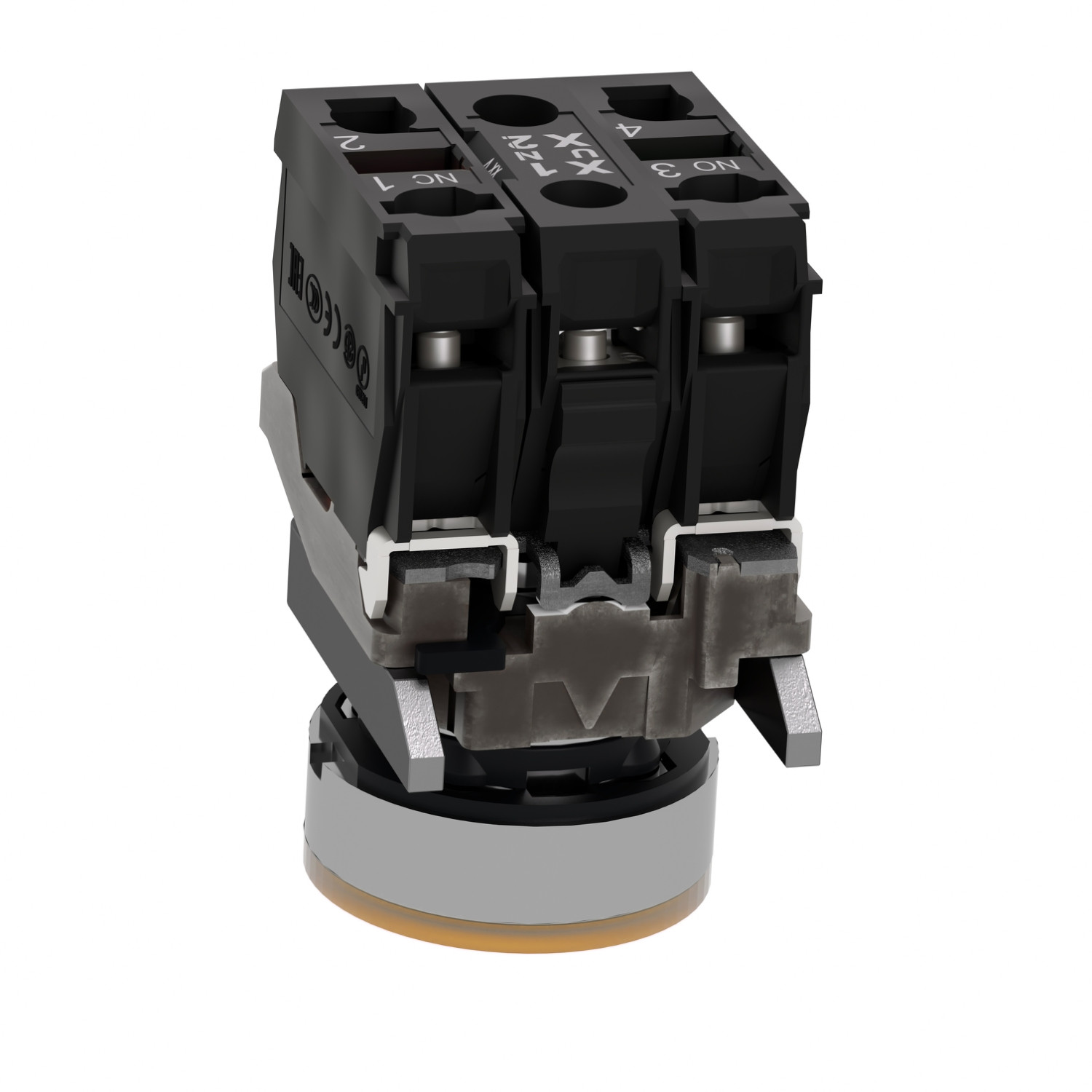 Schneider XB4BW35B5 | Illuminated push button, metal, flush, orange, Ø22, spring return, 1 NO + 1 NC 24 V AC/DC - Image 3