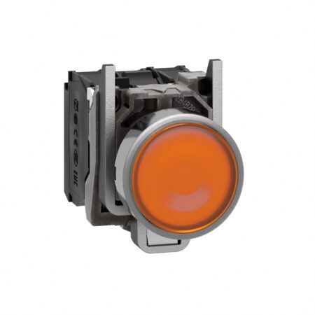 Schneider XB4BW35M5 Harmony | Illuminated push button, metal, flush, orange, Ø22, spring return, 230...240 V AC, 1 NO + 1 NC