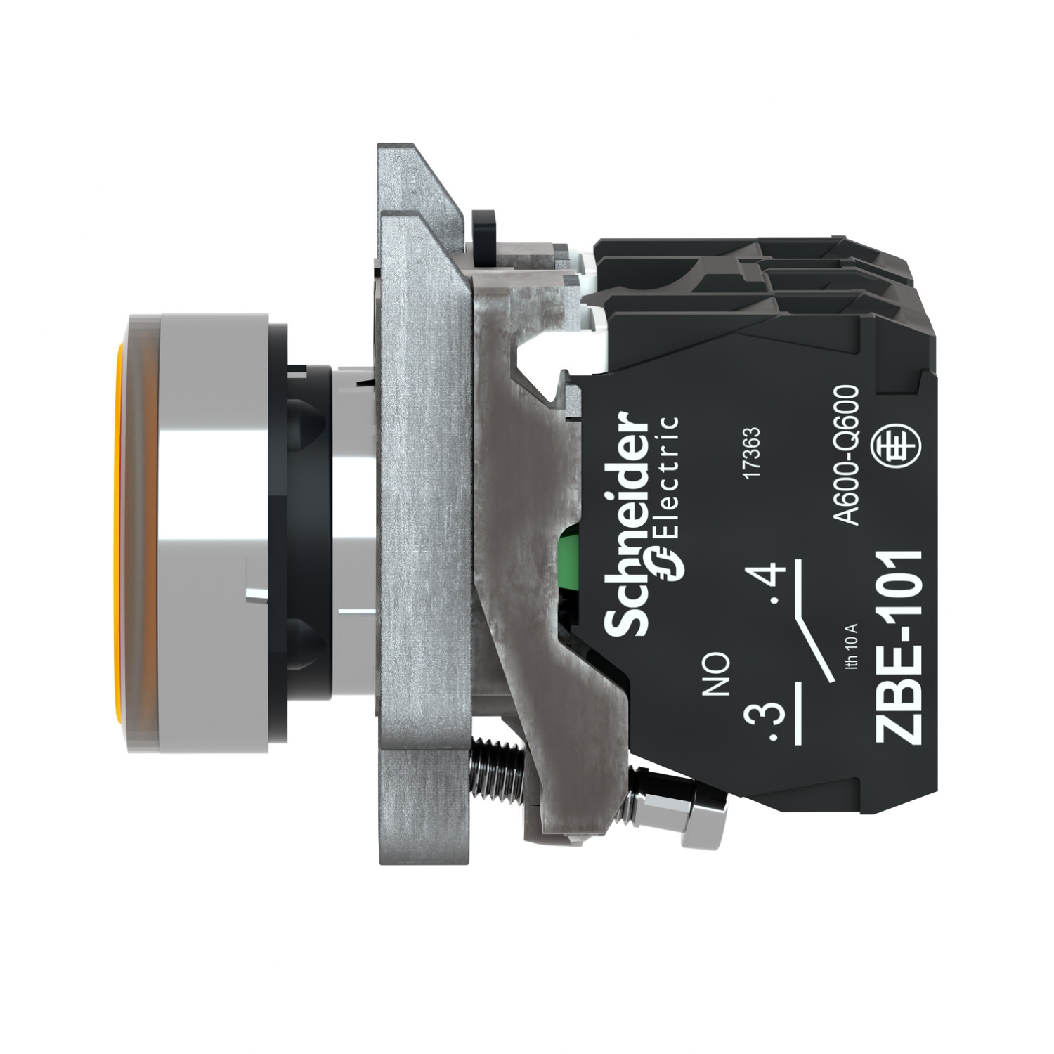Schneider XB4BW35M5 Harmony | Illuminated push button, metal, flush, orange, Ø22, spring return, 230...240 V AC, 1 NO + 1 NC - Image 2