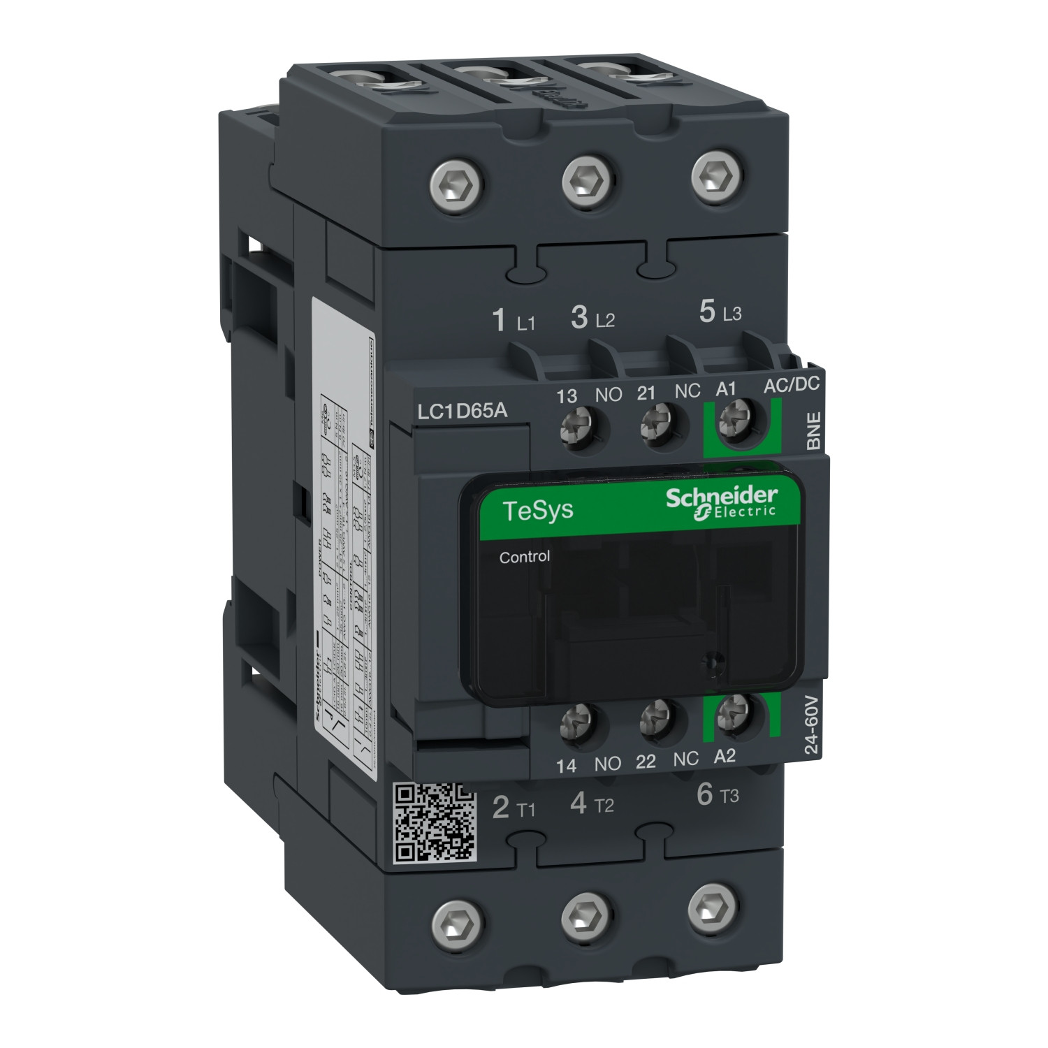 Schneider LC1D65ABNE | TeSys D contactor 3P 65A AC-3 up to 440V coil 24-60V AC/DC coil EverLink