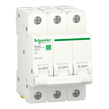 Schneider R9F32306 | Miniature circuit breaker (MCB), Resi9, 3P, 6A, C curve, 4500A (IEC/EN 60898-1)